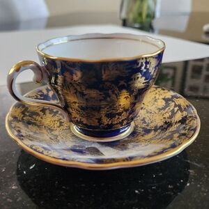 Vintage Aynsley Cobalt Blue and Gold Teacup and Saucer, England